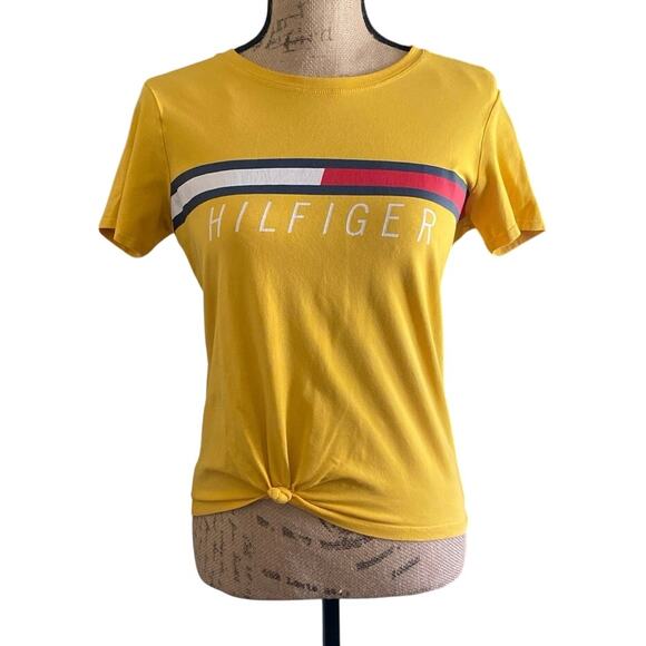 Tommy Hilfiger Sport Women’s Yellow Logo Crop Top Tee Shirt Small Cotton Street - Picture 1 of 17